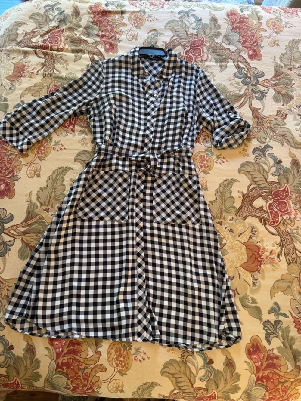 The Limited Black & White Gingham Midi Shirt Dress with Tie Waist